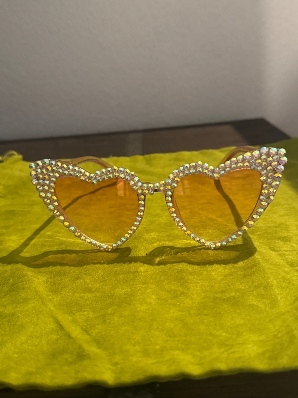 Rhinestone Heart Sunglasses - Pink Glitter Frame with Pink Lenses